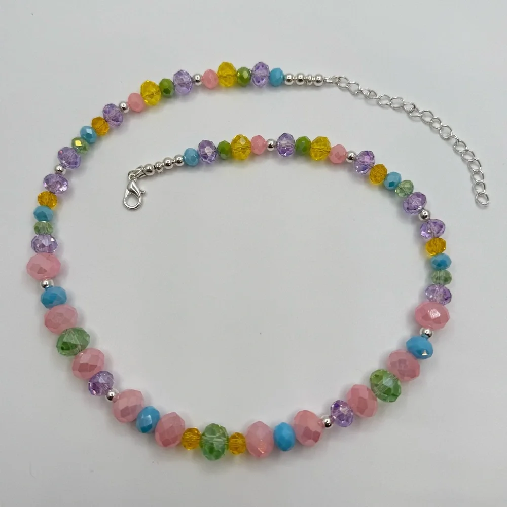 New Pastel Faceted Bead Necklace | Multicolor Crystal Glass | Spring Summer